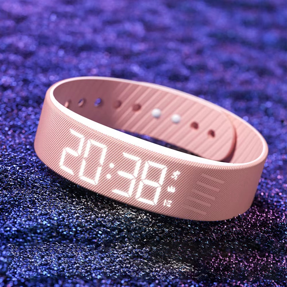 LED Digital Alarm Clock Watch Waterproof Snooze-Proof Alarm Bracelet with Running Pedometer Adjustable Vibrating Alarm